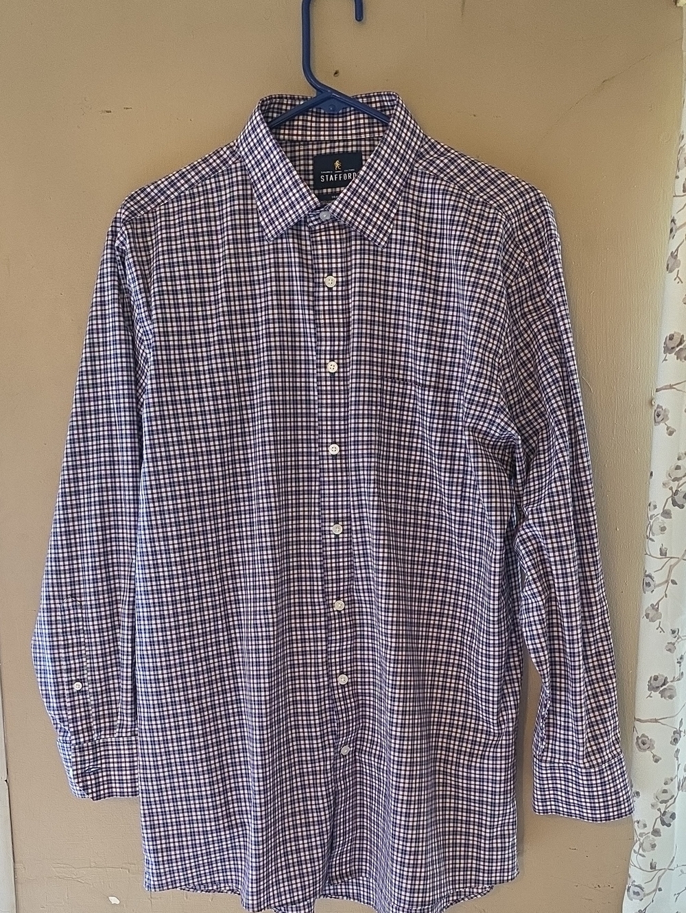 Stafford Blue and White Check Dress Shirt